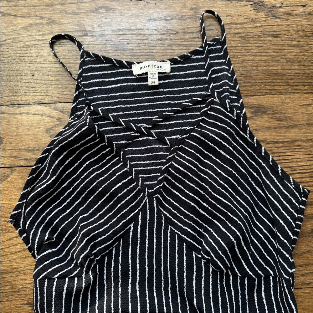 Monteau Black White Stripe Ruffle Maxi Dress Size M - Picture 3 of 3